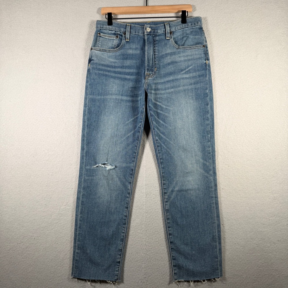 Frye Womens Medium Wash Straight Leg Raw Hem Distressed Jeans Blue Size 32x27